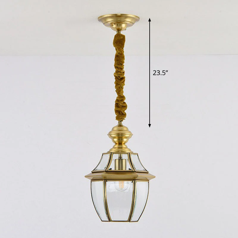 Brass Oval Lantern Pendant Lamp Colonial Style Clear Glazen Corridor Ceiling Hang Light Brass