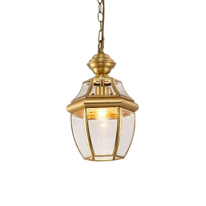 Brass Oval Lantern Pendant Lamp Colonial Style Clear Glazen Corridor Ceiling Hang Light Brass