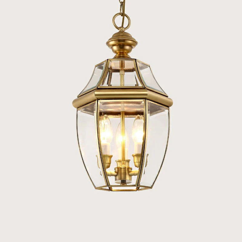 Brass Oval Lantern Pendant Lamp Colonial Style Clear Glazen Corridor Ceiling Hang Light Brass