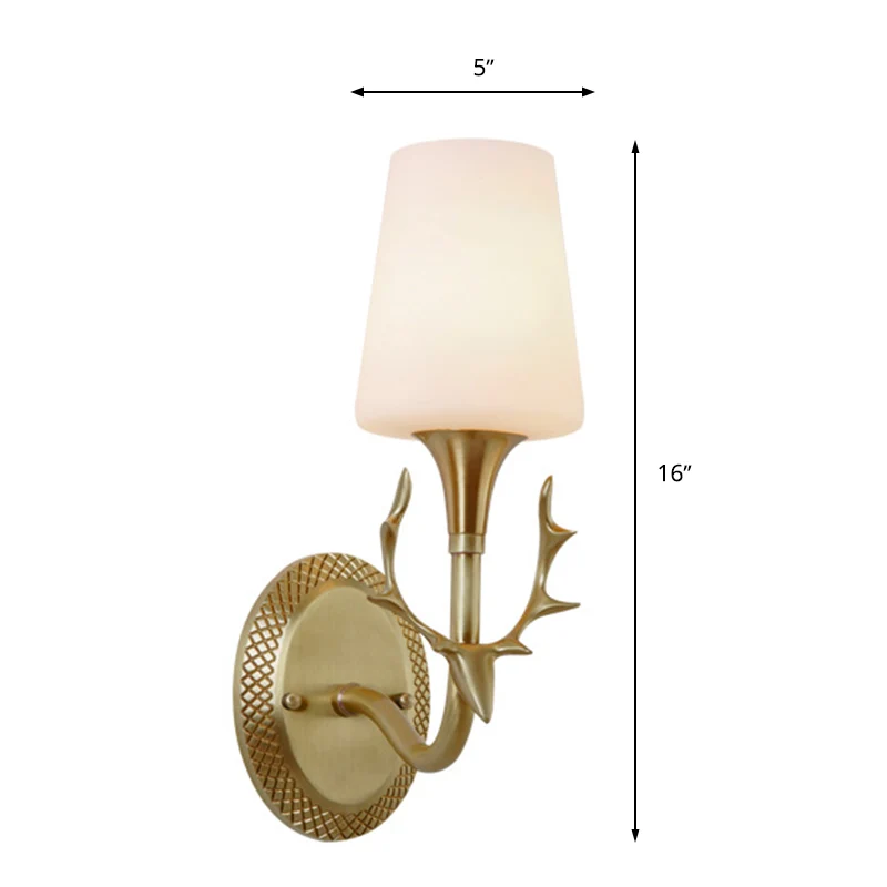 Scrolled Arm Milk Glass Sconce Lighting Rustic 1/2 Light Bedroom Wall Mounted Light Fixture Messing Brass