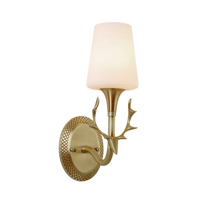 Scrolled Arm Milk Glass Sconce Lighting Rustic 1/2 Light Bedroom Wall Mounted Light Fixture Messing Brass