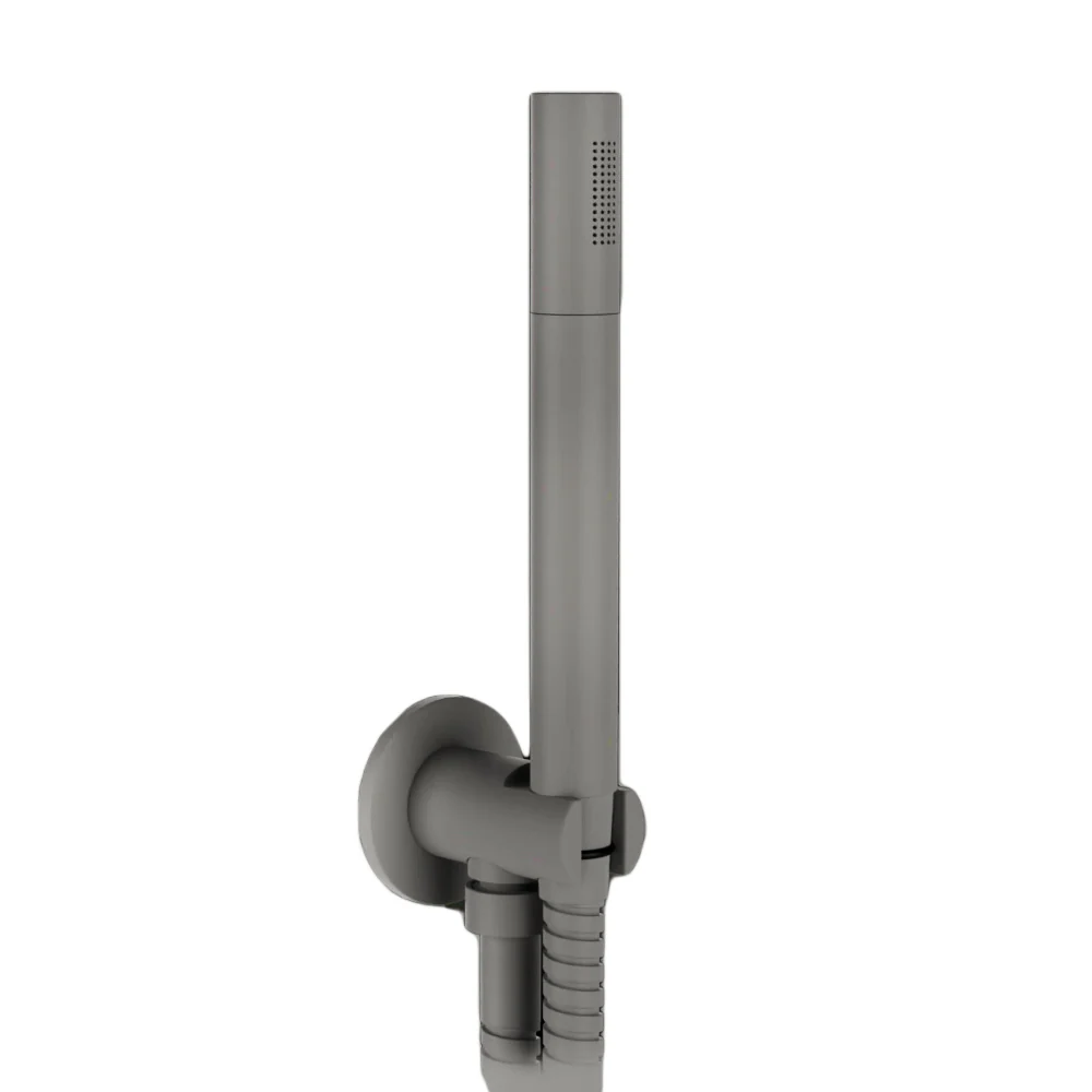 Minimal round shower kit support and buigzaam hose brass brushed nickel finish