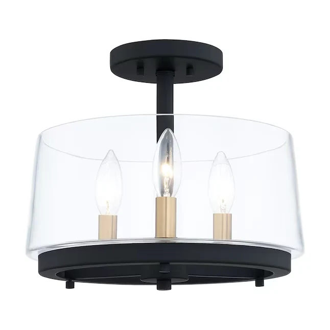Quoizel Whitlock 3-Light 12- Effen Black and Brushed Weathered Brass Semi-Flush mount light