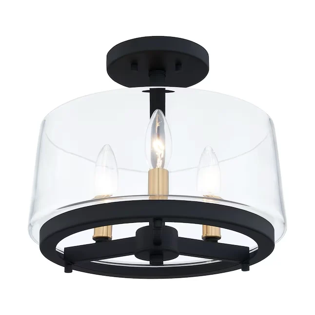 Quoizel Whitlock 3-Light 12- Effen Black and Brushed Weathered Brass Semi-Flush mount light