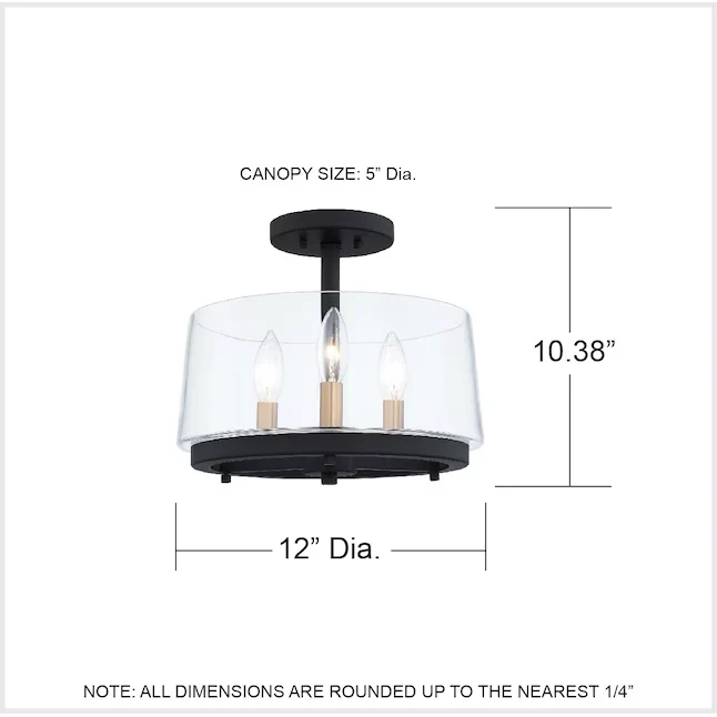 Quoizel Whitlock 3-Light 12- Effen Black and Brushed Weathered Brass Semi-Flush mount light