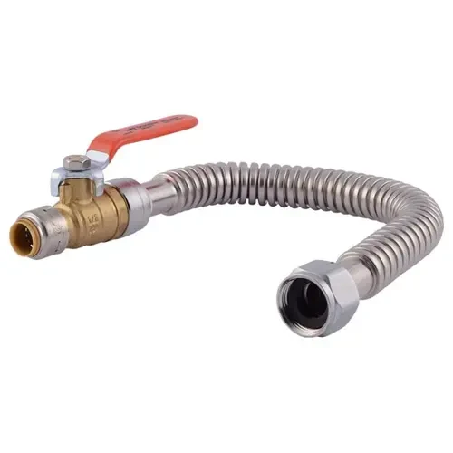 SharkBite Max Messing 3/4 . FIP x 1/2 . Push-Fit Ball Valve Corrugated Water Heater Connector (18" Length) met Vlamloze In...