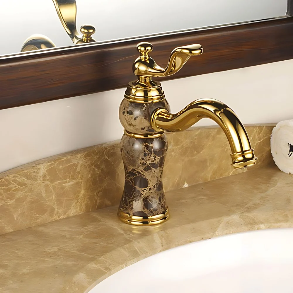 Soldeerhulpstandaard Luxury Bathroom Faucet Messing Lever Handle Low Arc Vessel Faucet Coffee