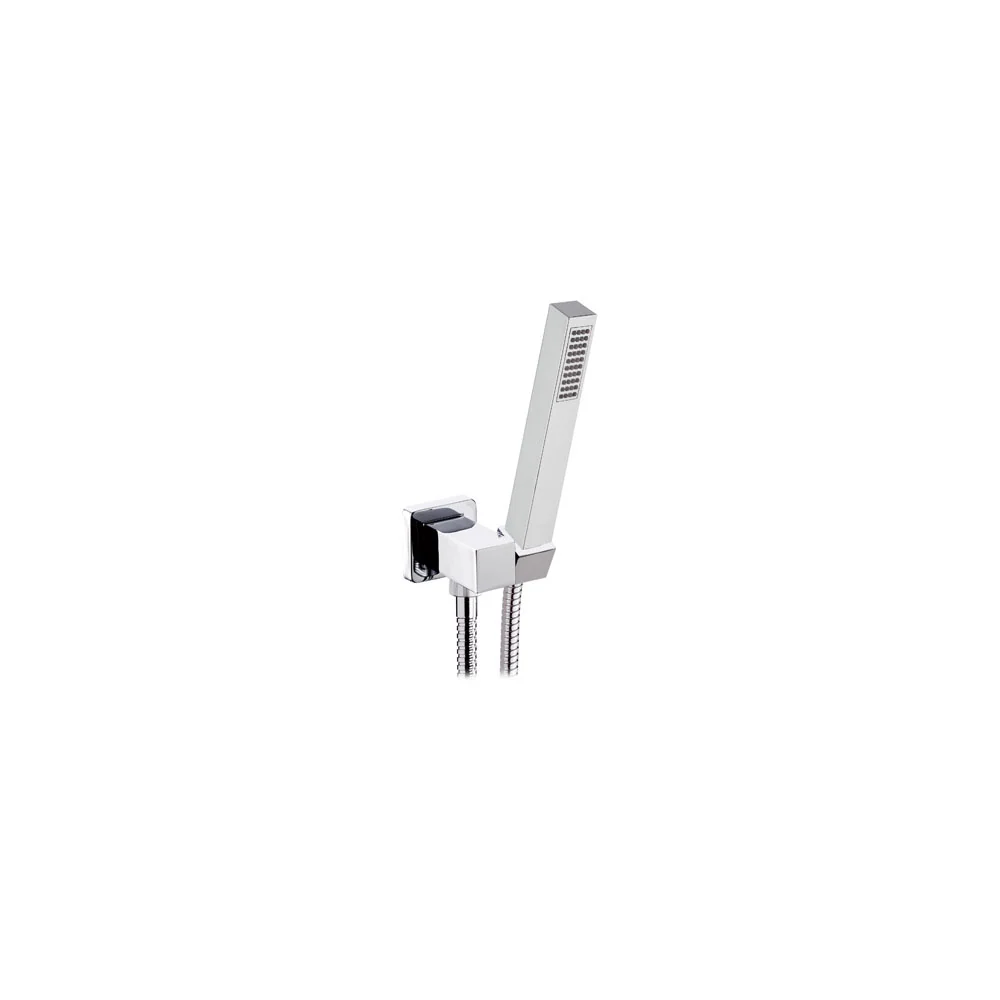 Square water tap Rubinetterie Mariani geel koper support, Polar shower head and hose met Temperatuurdisplay