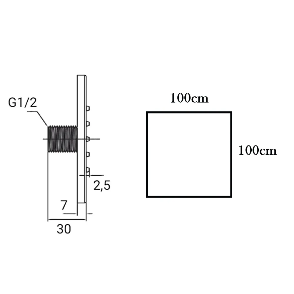 Wall-mounted square body jet showerhead 100mm messing copper