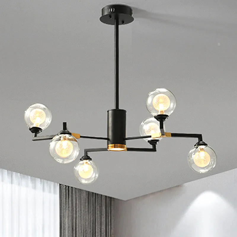 Helderglazen bolkroonluchterverlichting met radiaal ontwerp Eigentijds 6/8/10 lampen Led-hanglampset zwart