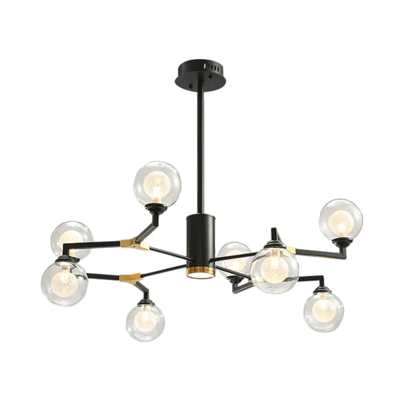 Helderglazen bolkroonluchterverlichting met radiaal ontwerp Eigentijds 6/8/10 lampen Led-hanglampset zwart