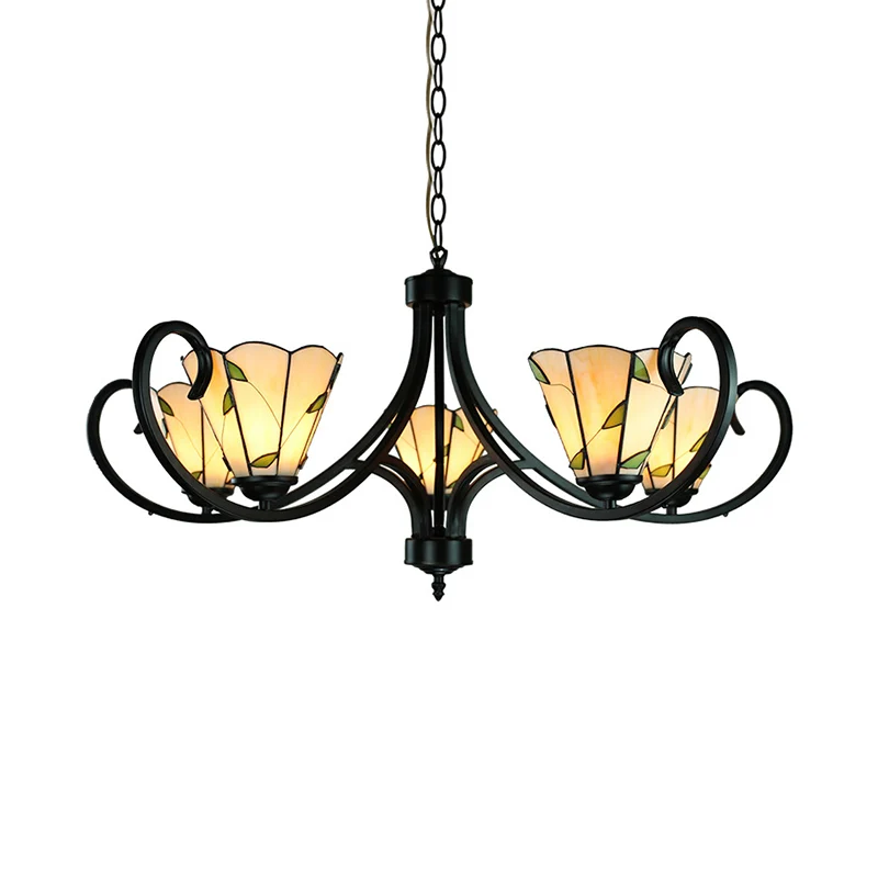 5/6/8 Heads Tiffany Cone Chandelier Lamp Black Curved Stained Glazen Indoor Lighting Beige Bedroom | Snel Leverbaar Beige