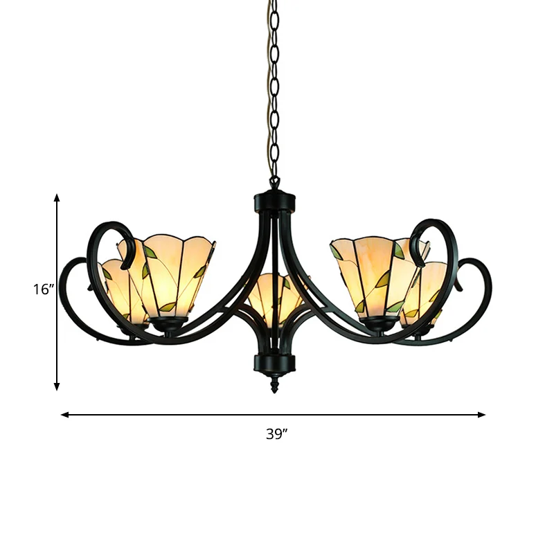 5/6/8 Heads Tiffany Cone Chandelier Lamp Black Curved Stained Glazen Indoor Lighting Beige Bedroom | Snel Leverbaar Beige