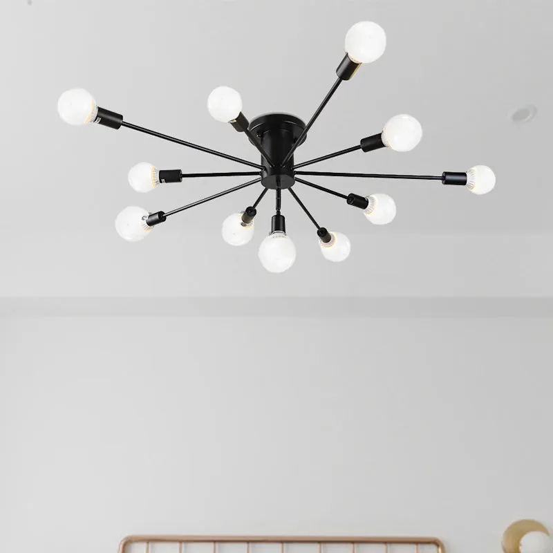 6/8-kops plafondlamp met zichtbare lamp, metaal, retro-stijl slaapkamer, semi-inbouwverlichting zwart/wit - Incl. Garantie