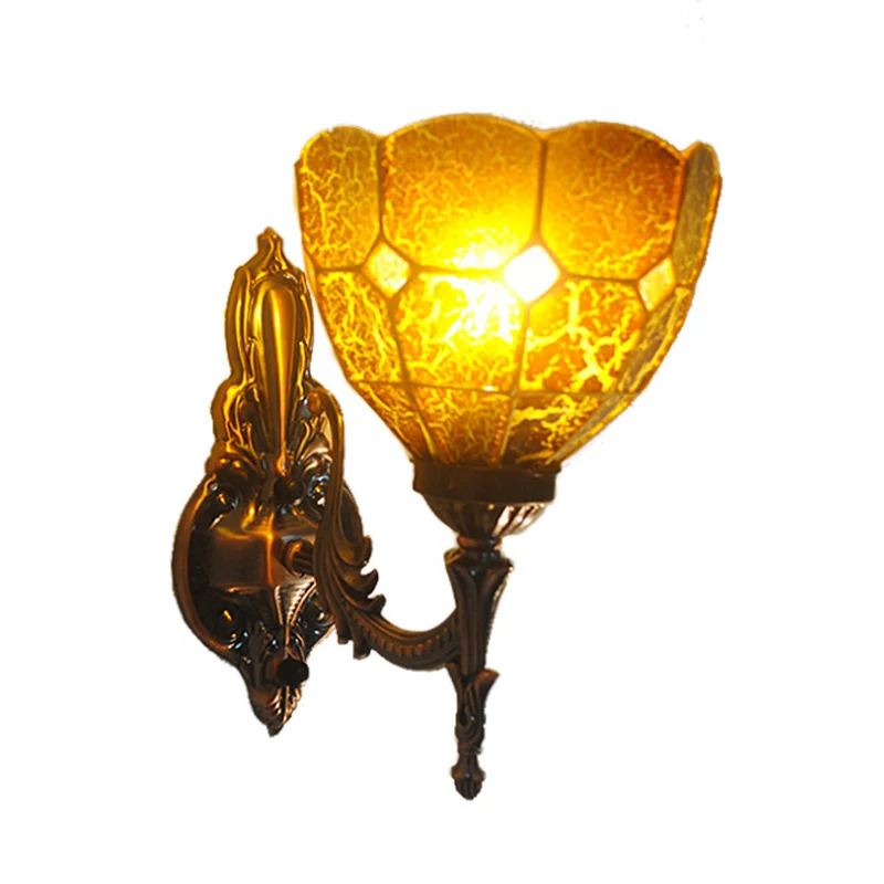 Dome glas--lood schans lichtarmatuur Tiffany-stijl 1-lichts blauw/goud/bruine wandlamp voor slaapkamer - Incl. Garantie