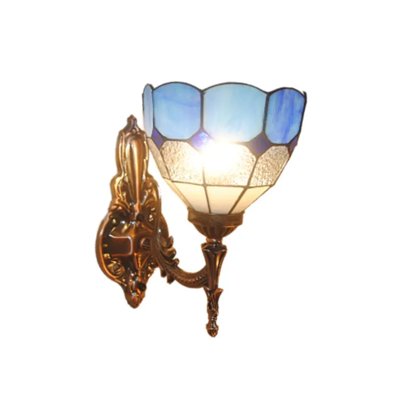 Dome glas--lood schans lichtarmatuur Tiffany-stijl 1-lichts blauw/goud/bruine wandlamp voor slaapkamer - Incl. Garantie
