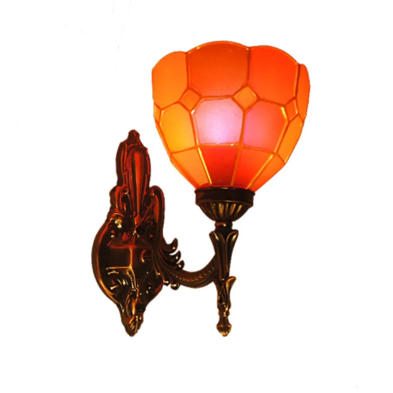 Dome glas--lood schans lichtarmatuur Tiffany-stijl 1-lichts blauw/goud/bruine wandlamp voor slaapkamer - Incl. Garantie
