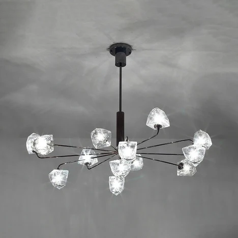 Eigentijdse vertakkende kroonluchterlamp van glas 5/7 lichtjes woonkamer hangende hanglamp zwart/nikkel - Incl. Garantie
