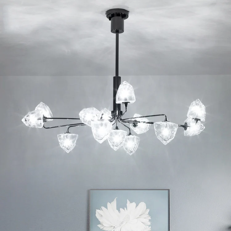 Eigentijdse vertakkende kroonluchterlamp van glas 5/7 lichtjes woonkamer hangende hanglamp zwart/nikkel - Incl. Garantie