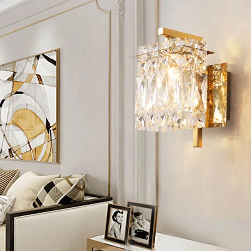 Energiezuinige LED Kristallen rechthoekige wandlamp Hedendaags 1/2/3 lichts Inbouw wandkandelaar chroom/goud woonkamer