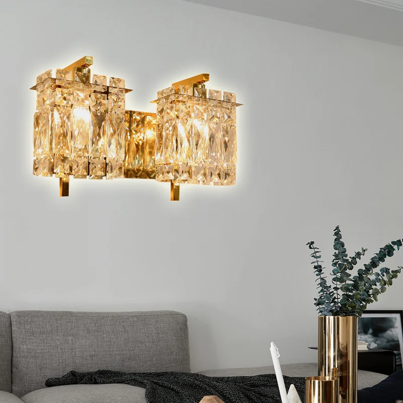 Energiezuinige LED Kristallen rechthoekige wandlamp Hedendaags 1/2/3 lichts Inbouw wandkandelaar chroom/goud woonkamer