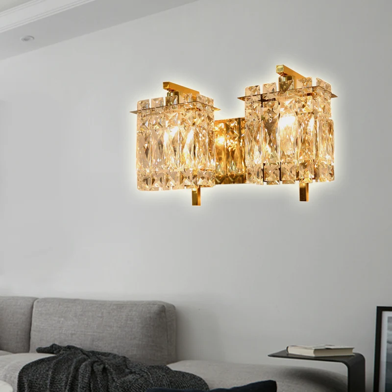 Energiezuinige LED Kristallen rechthoekige wandlamp Hedendaags 1/2/3 lichts Inbouw wandkandelaar chroom/goud woonkamer