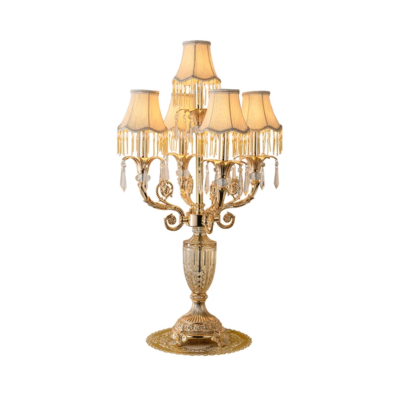 Energiezuinige LED 5 lampen Crystal Spears tafellamp traditionele gouden kandelaar salon nachtkastje lamp met/zonder stoff...