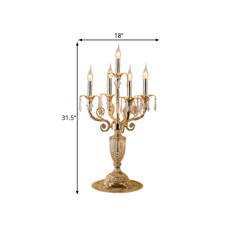 Energiezuinige LED 5 lampen Crystal Spears tafellamp traditionele gouden kandelaar salon nachtkastje lamp met/zonder stoff...