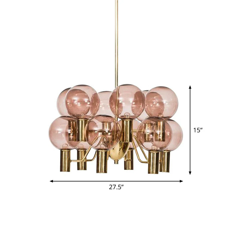 Energiezuinige LED Postmoderne stijl 12-lichts kroonluchter, messing vergulde kogelplafondhanglamp met glazen kap