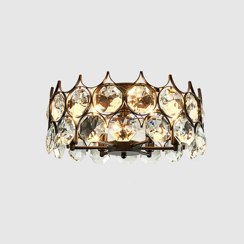 Energiezuinige LED Ronde eetkamer semi-inbouwlamp Klassieke kristallen ingebedde 8-kops zwarte plafondlamp