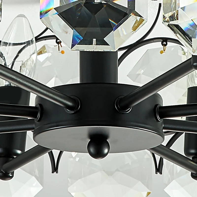 Energiezuinige LED Ronde eetkamer semi-inbouwlamp Klassieke kristallen ingebedde 8-kops zwarte plafondlamp