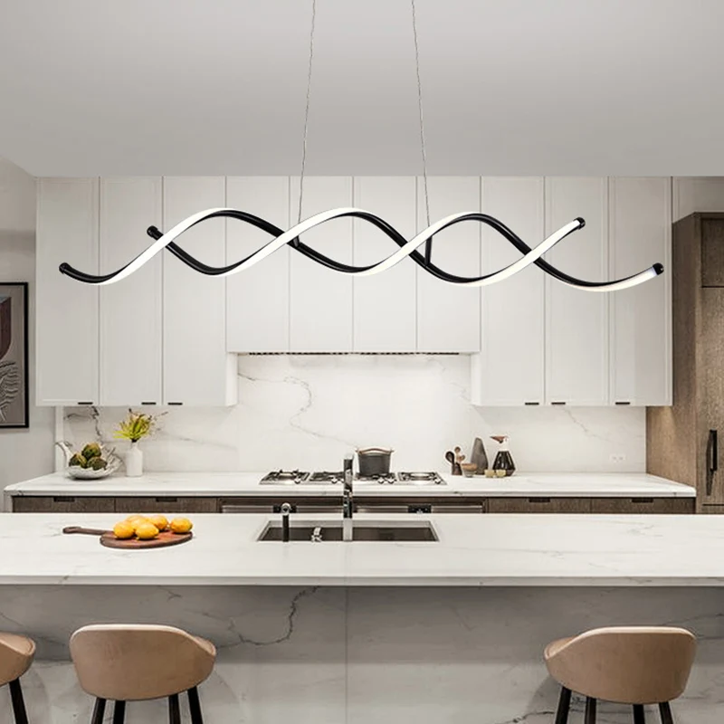 Energiezuinige LED Wave eetkamer hangende plafondlamp metaal LED eigentijds hangend verlichtingsarmatuur zwart