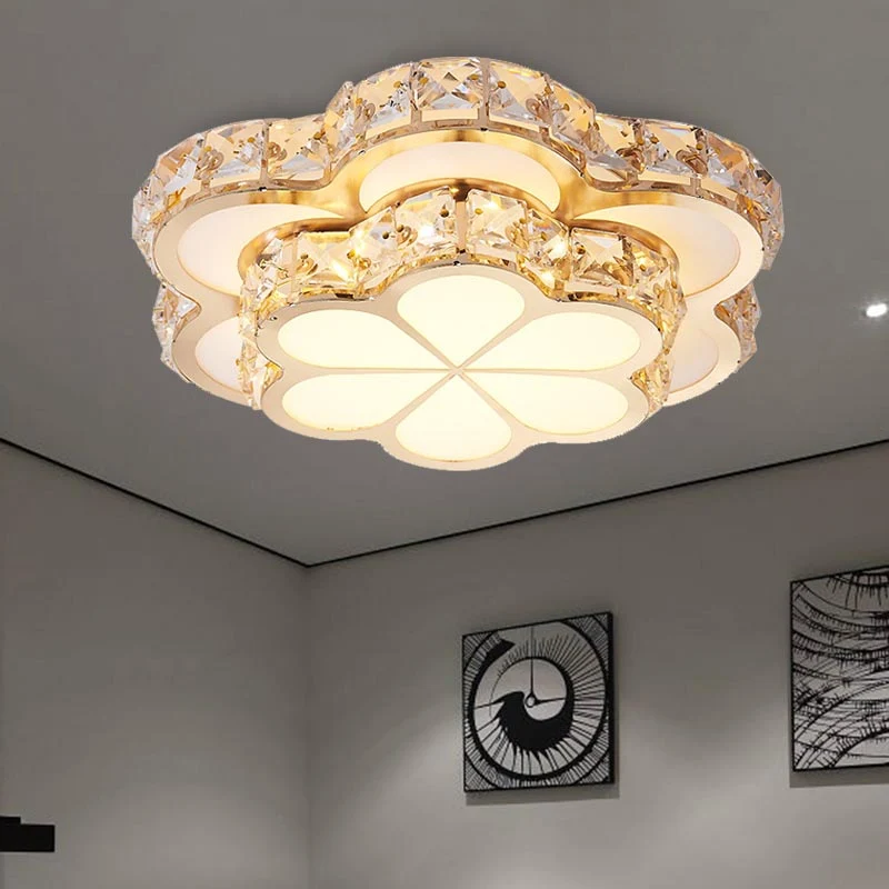 Flower Flush Mount Light Modernism Crystal Block Wit 10"/12"/14" W LED Ceiling Light Fixture, Recessed/Surface Mounted White