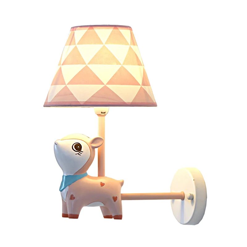 Gecertificeerd IP44 Kids Style Empire Shade Wall Light Fixture Fabric Single-Bulb Nursery Wall Mounted Lamp Deer Decor Roz...