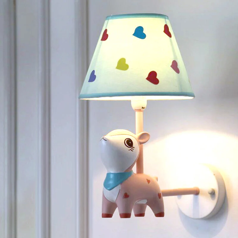 Gecertificeerd IP44 Kids Style Empire Shade Wall Light Fixture Fabric Single-Bulb Nursery Wall Mounted Lamp Deer Decor Roz...