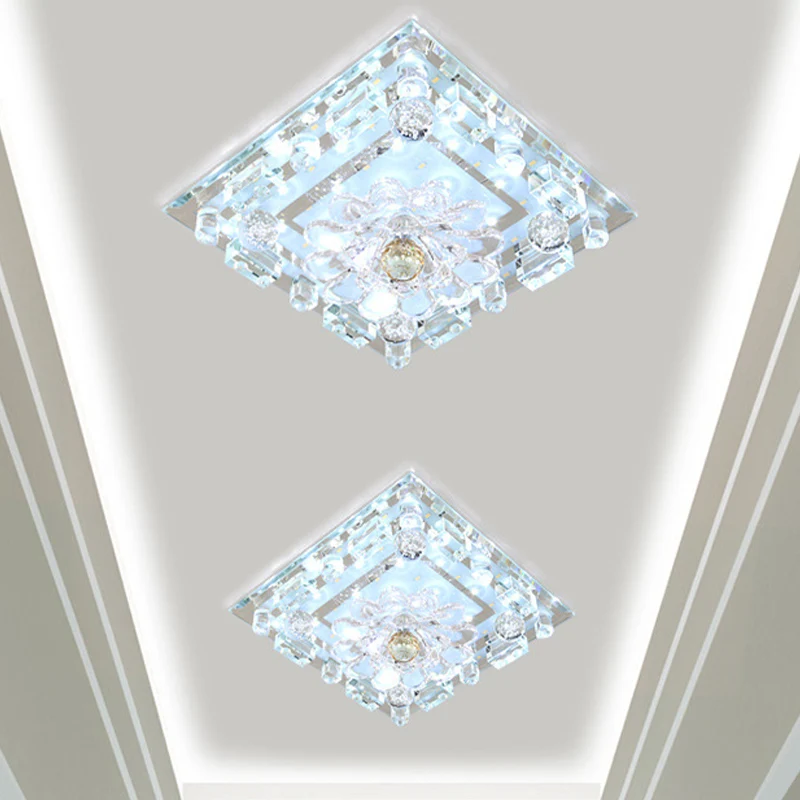 Glashelder Crystal Square Flush Ceiling Light Simple LED Corridor Flush Mount Scalloped Shade Warm/White Light Clear