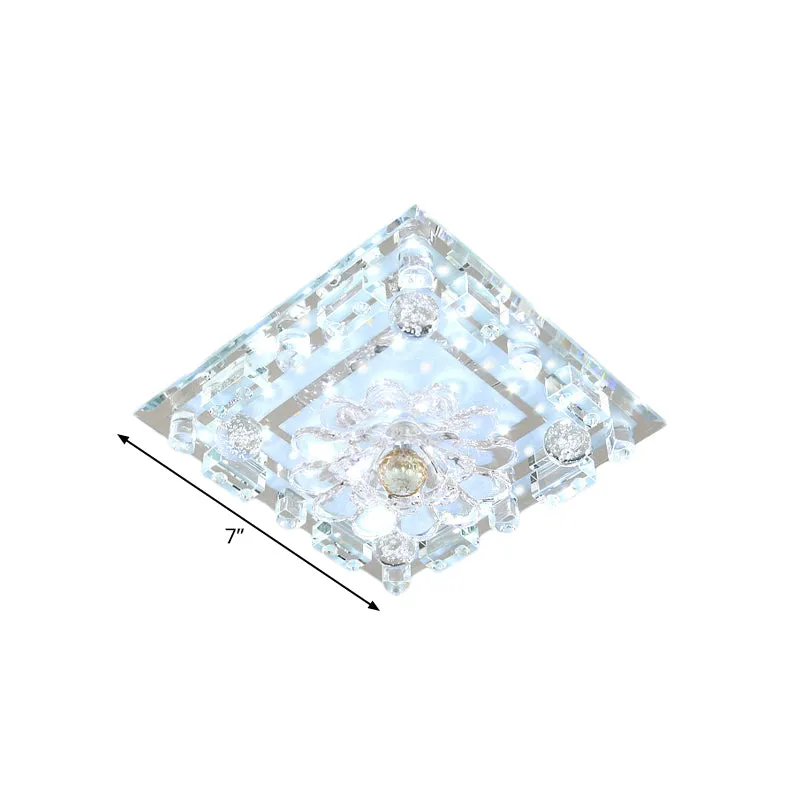 Glashelder Crystal Square Flush Ceiling Light Simple LED Corridor Flush Mount Scalloped Shade Warm/White Light Clear