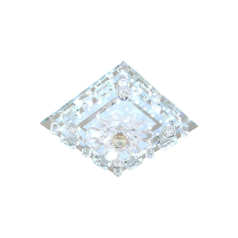 Glashelder Crystal Square Flush Ceiling Light Simple LED Corridor Flush Mount Scalloped Shade Warm/White Light Clear