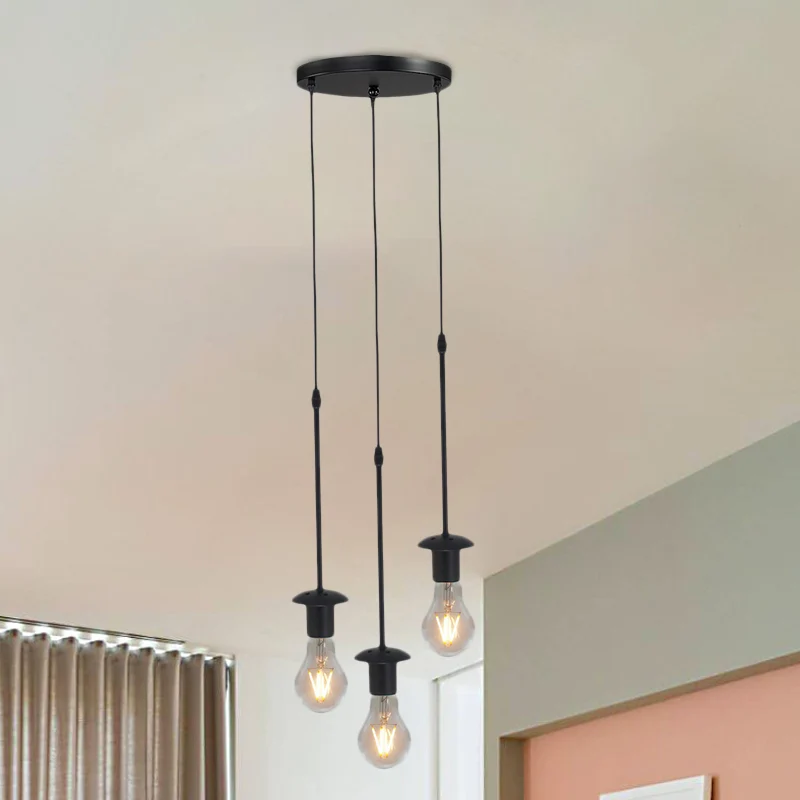 Ijzer Blootgestelde Lamp Gordijnen Plafondlamp Loft 5/10 Heads Bistro Multi- Light Hanglamp Zwart, Ronde/Lineaire Luifel |...