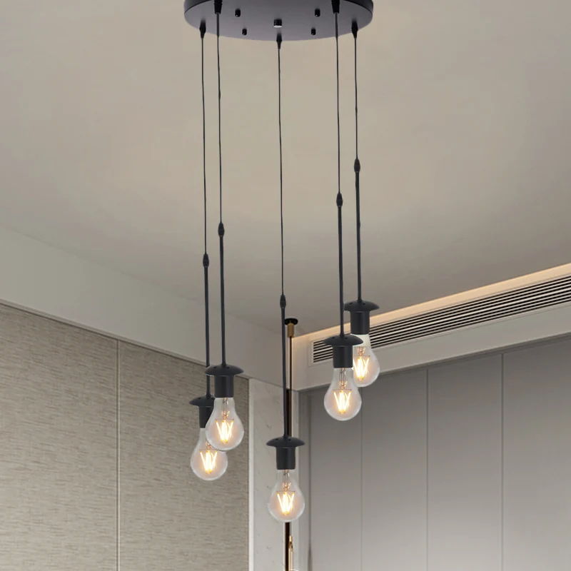 Ijzer Blootgestelde Lamp Gordijnen Plafondlamp Loft 5/10 Heads Bistro Multi- Light Hanglamp Zwart, Ronde/Lineaire Luifel |...