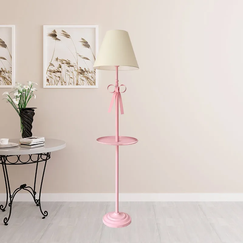 Kinderschijf leesvloerlamp metaal 1 kop woonkamer staande lamp roze/blauw met kegel blauw/roze/witte stoffen kap - Incl. G...