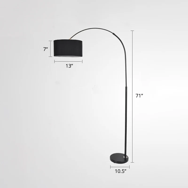 Metallic Fishing Rod Floor Lighting Simplicity 1-Light Standing Floor Lamp Drum Fabric Shade - Incl. Garantie White