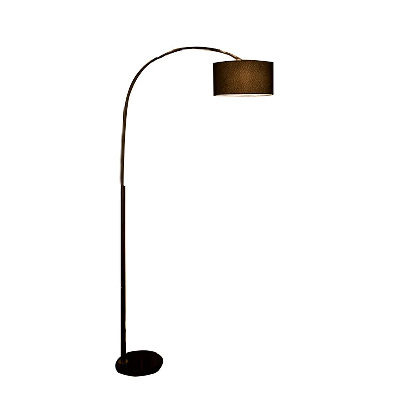Metallic Fishing Rod Floor Lighting Simplicity 1-Light Standing Floor Lamp Drum Fabric Shade - Incl. Garantie White