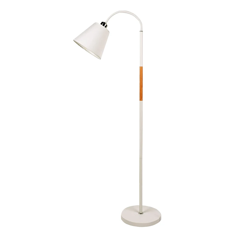 Nordic enkele vloerlamp zwart/wit en houten zwanenhals staande lamp met kegelvormige stoffen kap - Incl. Garantie