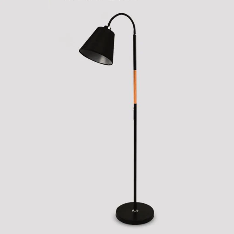 Nordic enkele vloerlamp zwart/wit en houten zwanenhals staande lamp met kegelvormige stoffen kap - Incl. Garantie