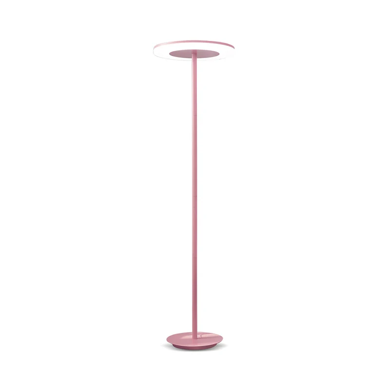 Plexiglas Disc Shaped Stand Up Lamp Macaron Style LED Floor Lighting Slender Tubular Stem Pink/Yellow, Warm/White Light Green
