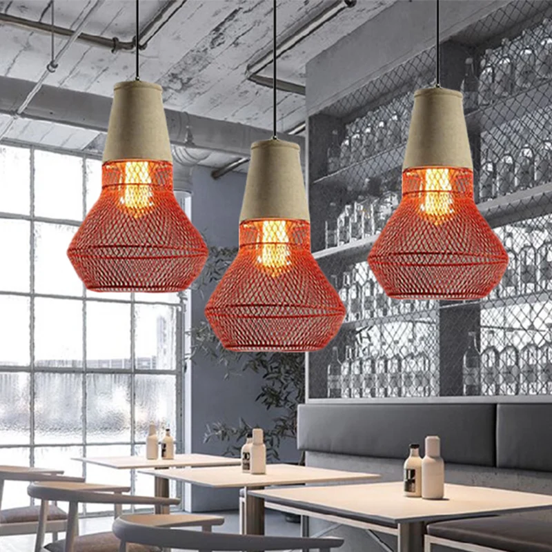 Premium Kwaliteit Cone hanglamp eigentijds steen 1-lichts hangende plafondlamp voor restaurant met zwart/rode draadkooikap