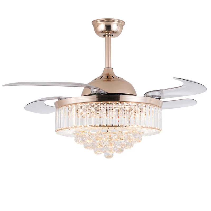 Premium Kwaliteit Taps toelopende kristallen 4-bladige hangende ventilatorlamp Moderne, stijlvolle LED-plafondlamp met sem...