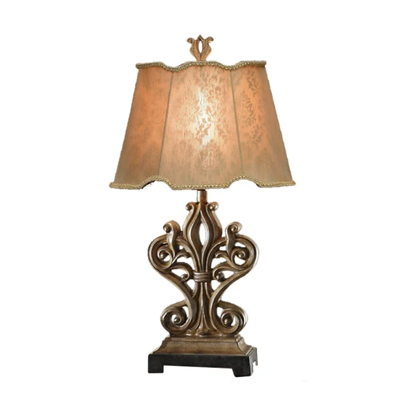 Ruffle-Edged Shade Table Lamp Rustic Style 1 Bulb Guest Room Night Stand Lamp Taupe Square Pedestal