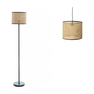 Set collectie NEIROBI: Staande lamp ijzer & rotan + Gevlochten hanglamp | Snel Leverbaar